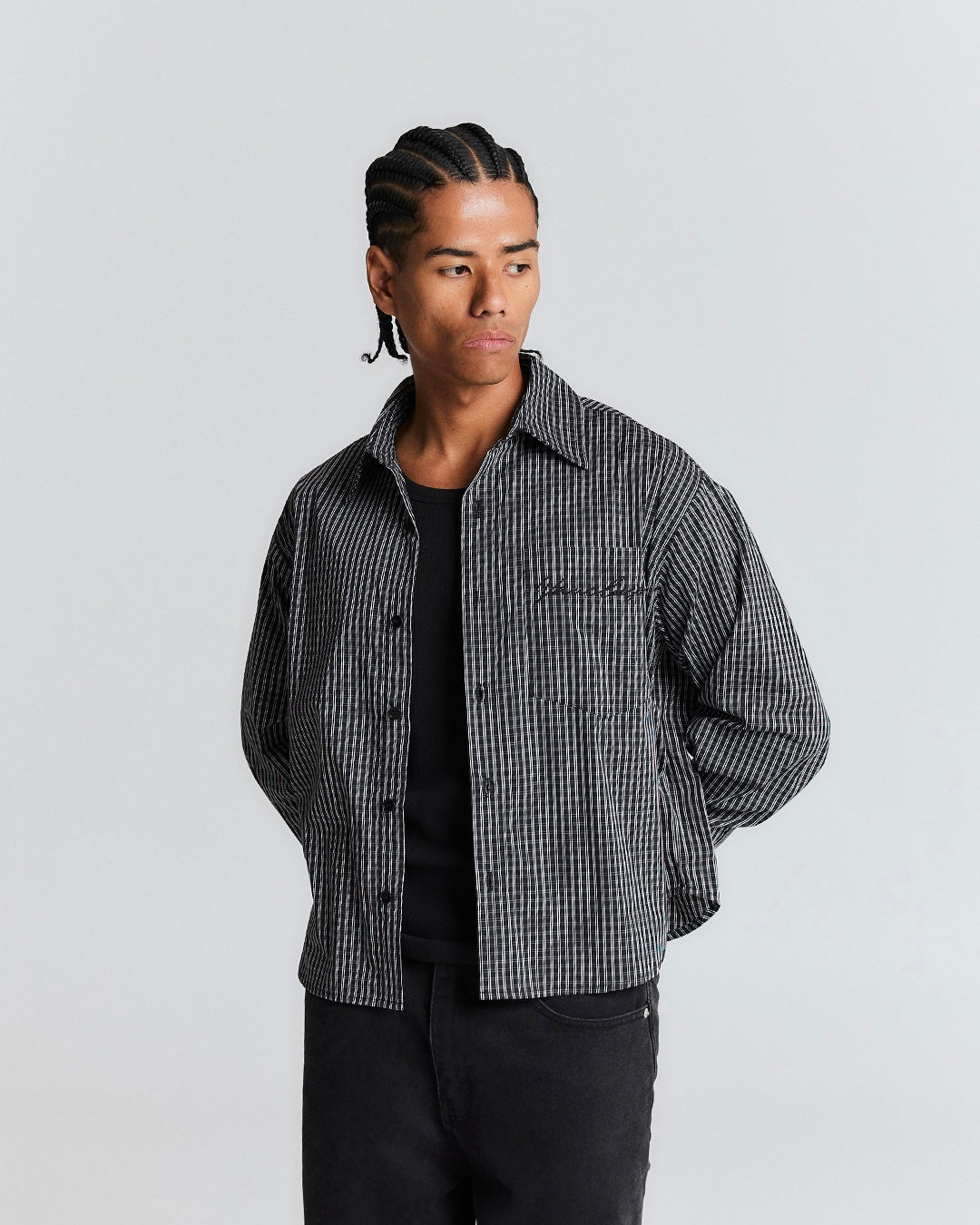 Checkered Signature Long Sleeve Shirt - Charcoal/White