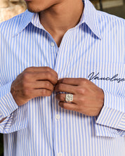 Striped Signature Long Sleeve Shirt - White/Dark Blue