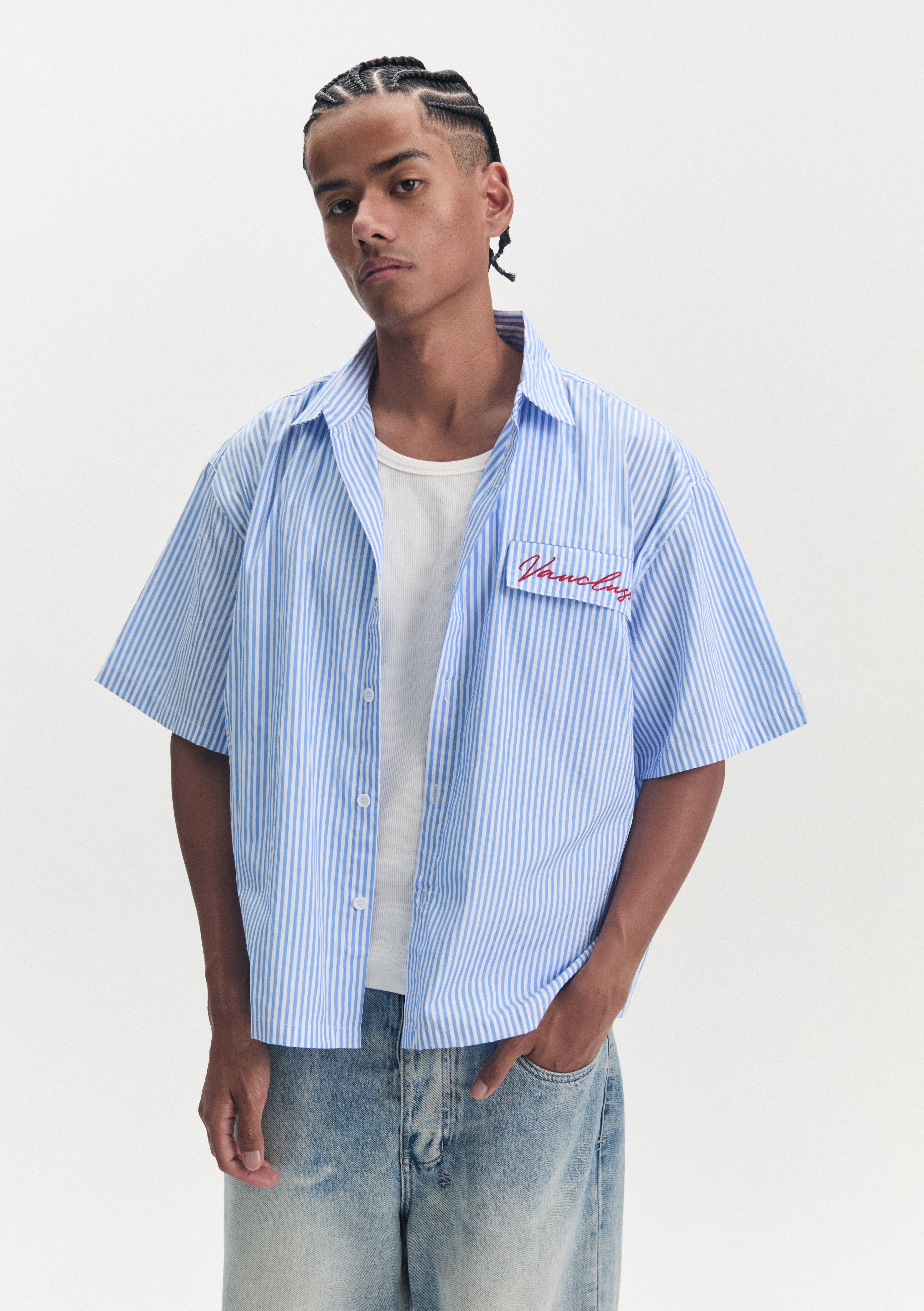 Striped Signature Short Sleeve Shirt - White/Blue