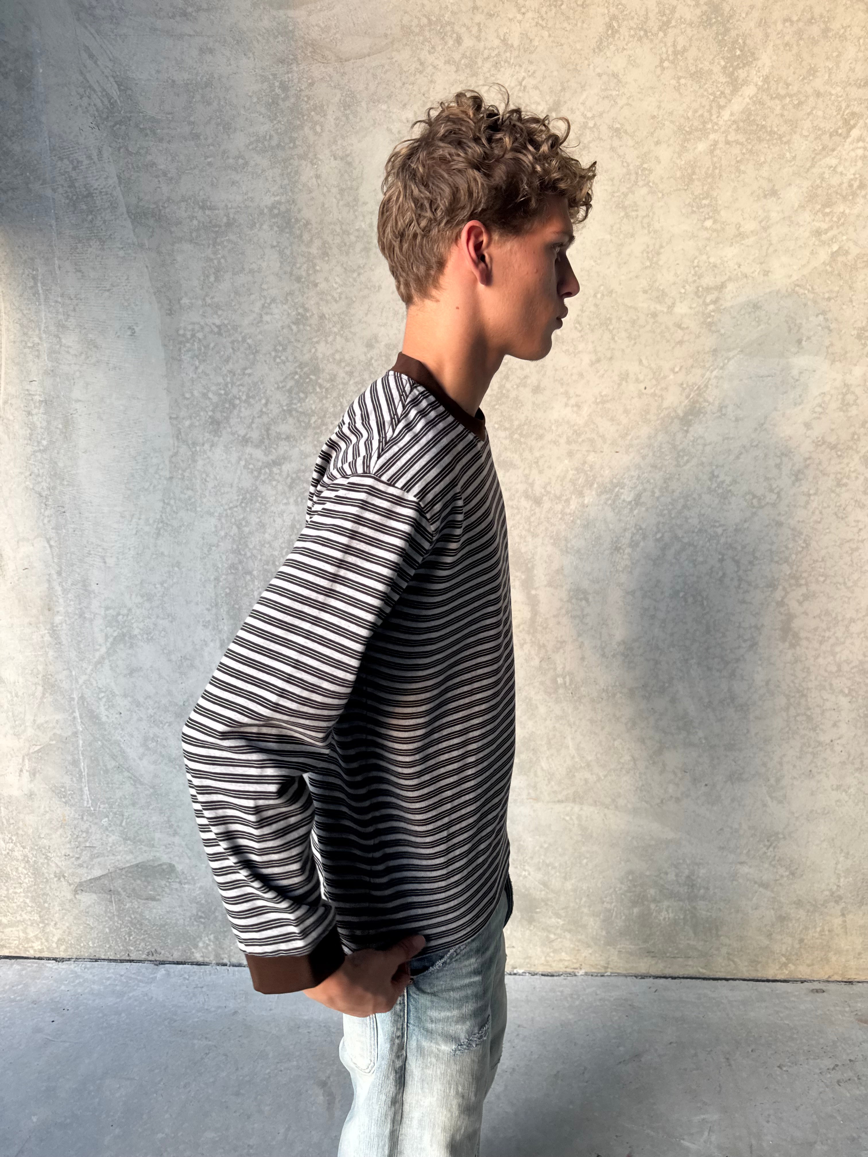 Striped Long Sleeve T-Shirt - Grey/Brown
