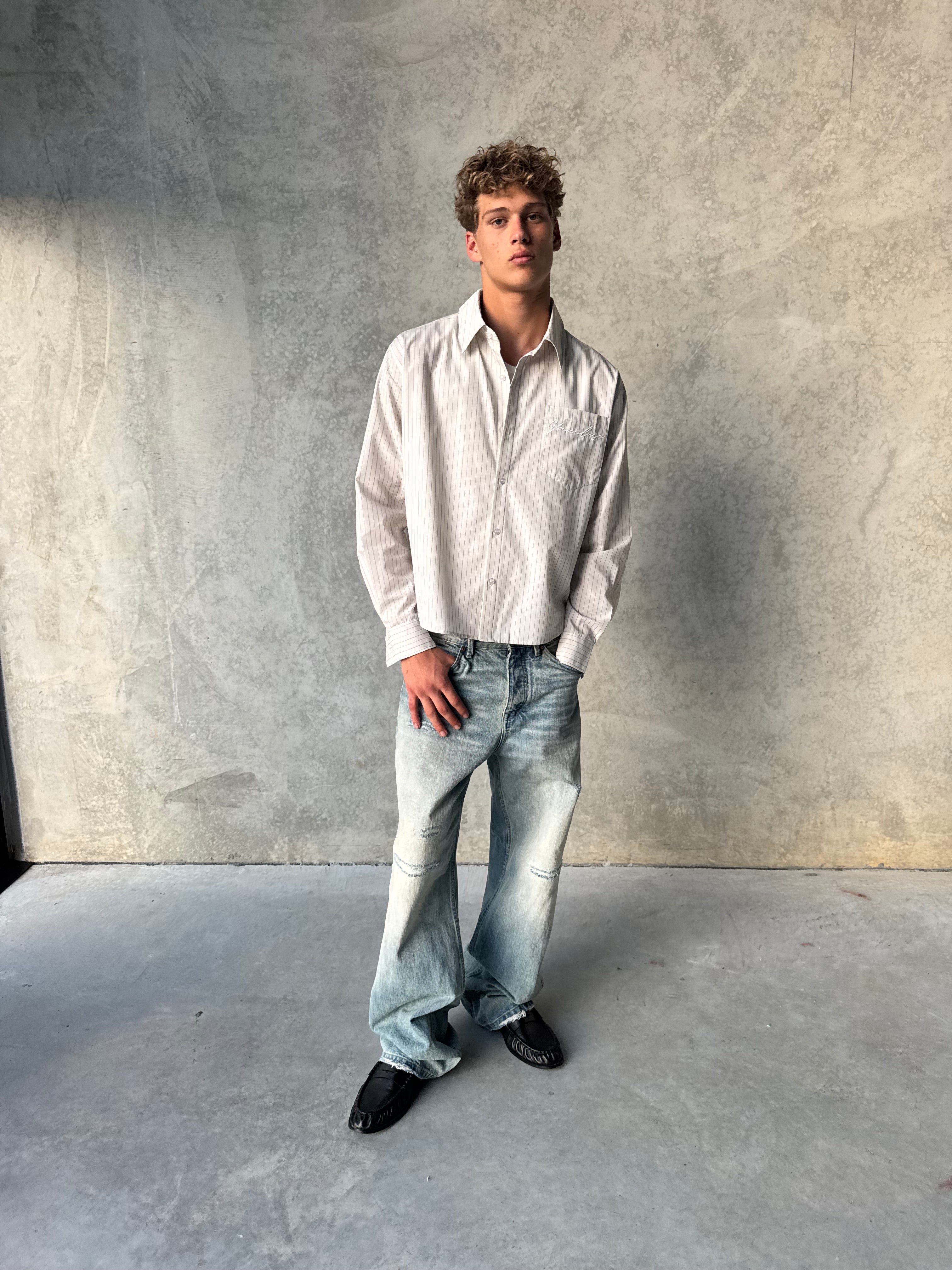 Striped Signature Long Sleeve Shirt - Beige/Black