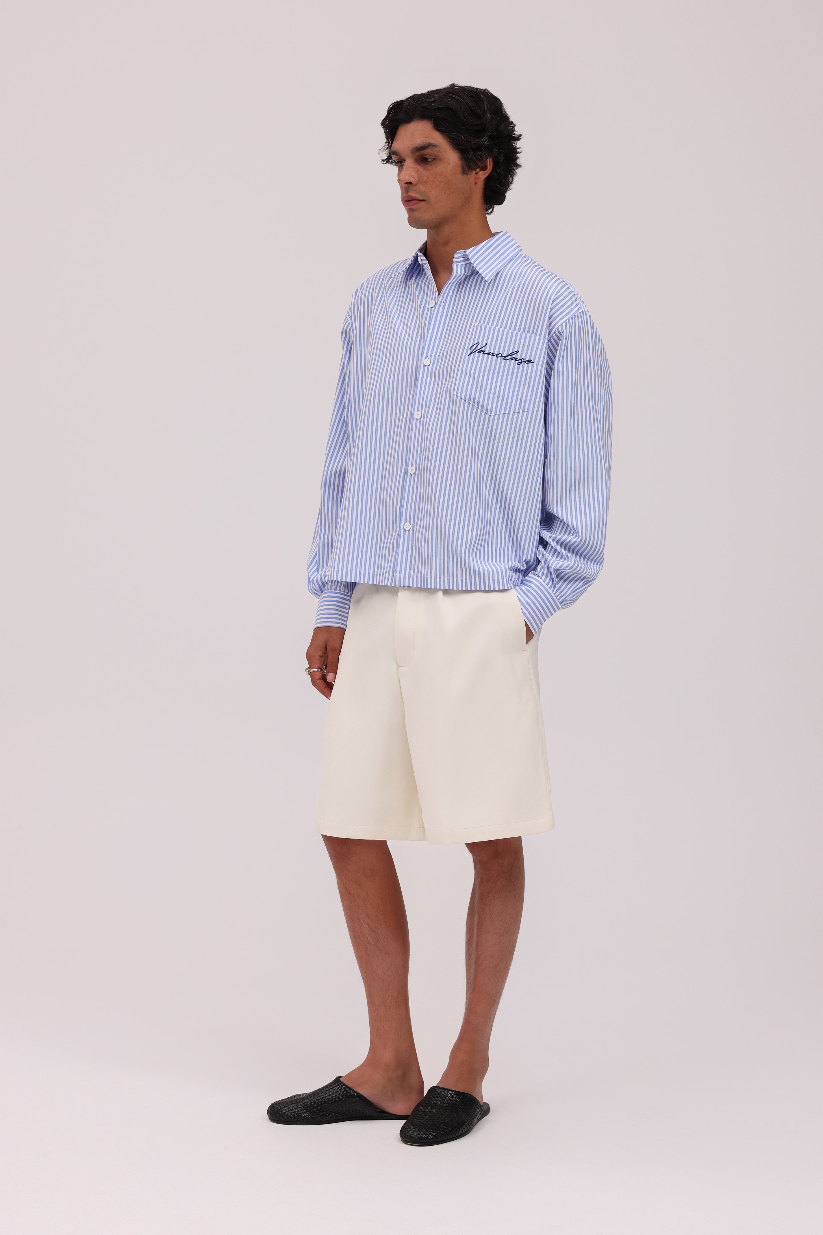Striped Signature Long Sleeve Shirt - White/Dark Blue