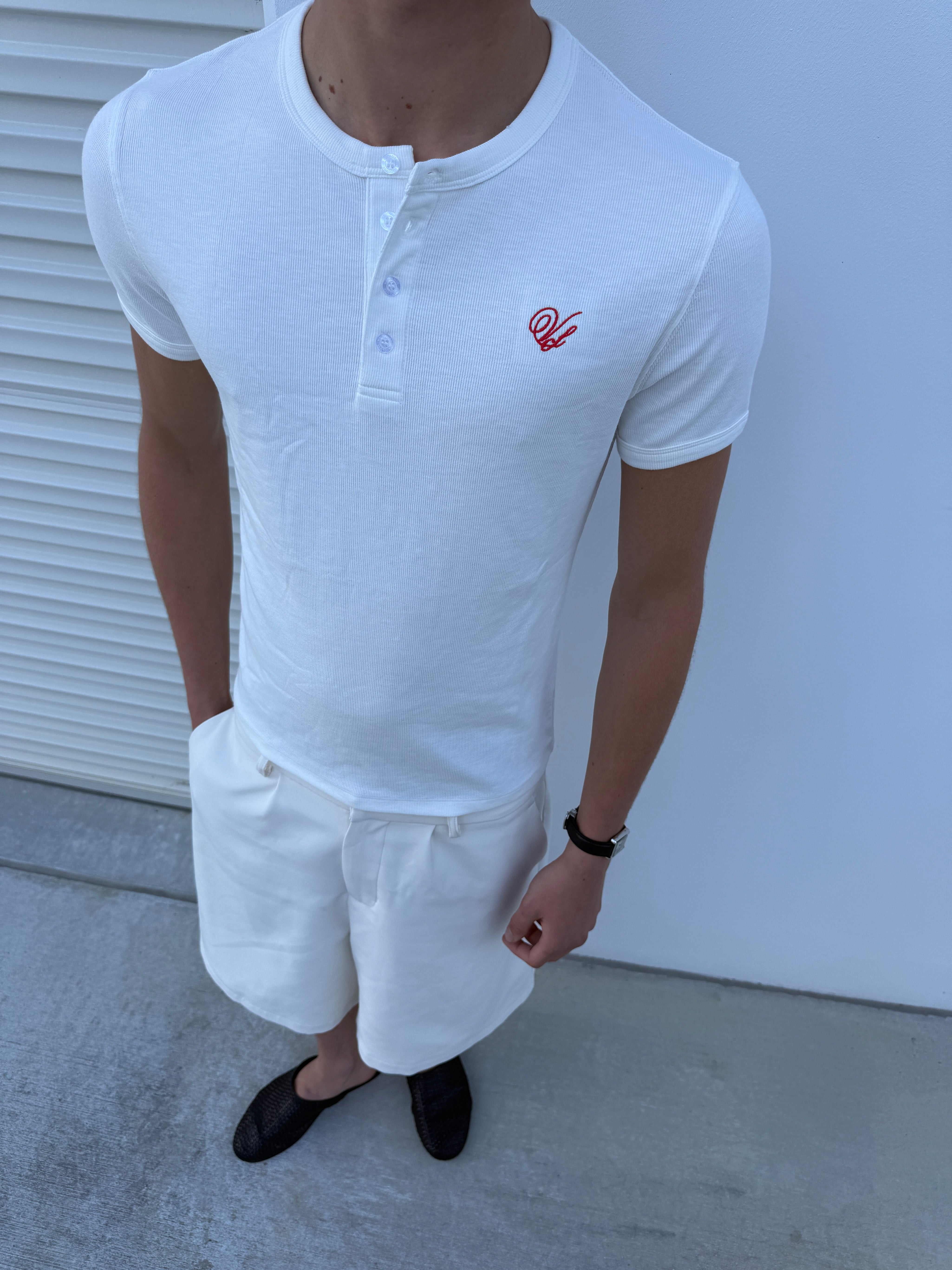 Short Sleeve Henley Shirt - White