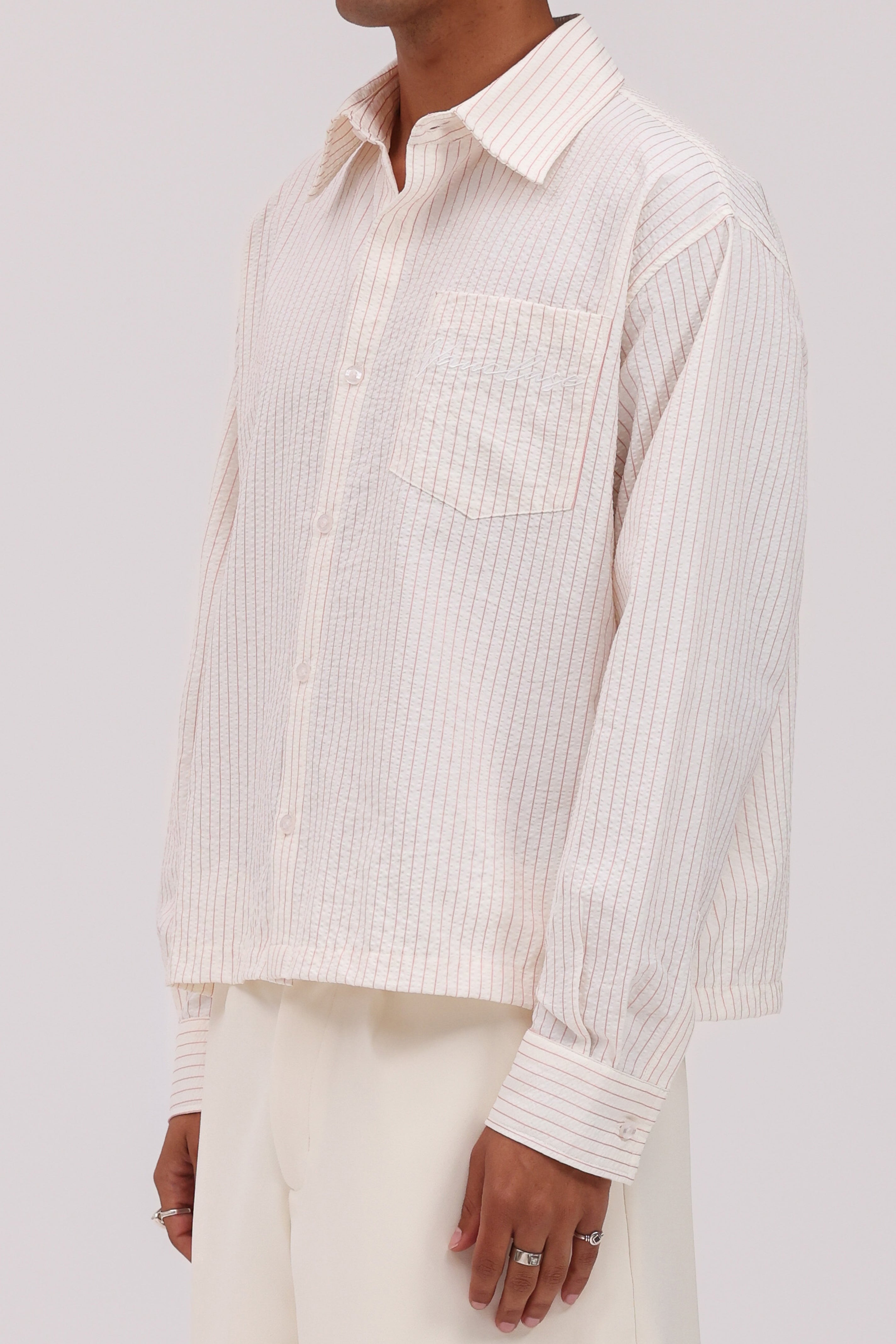 Striped Signature Long Sleeve Shirt - Off White/Pink