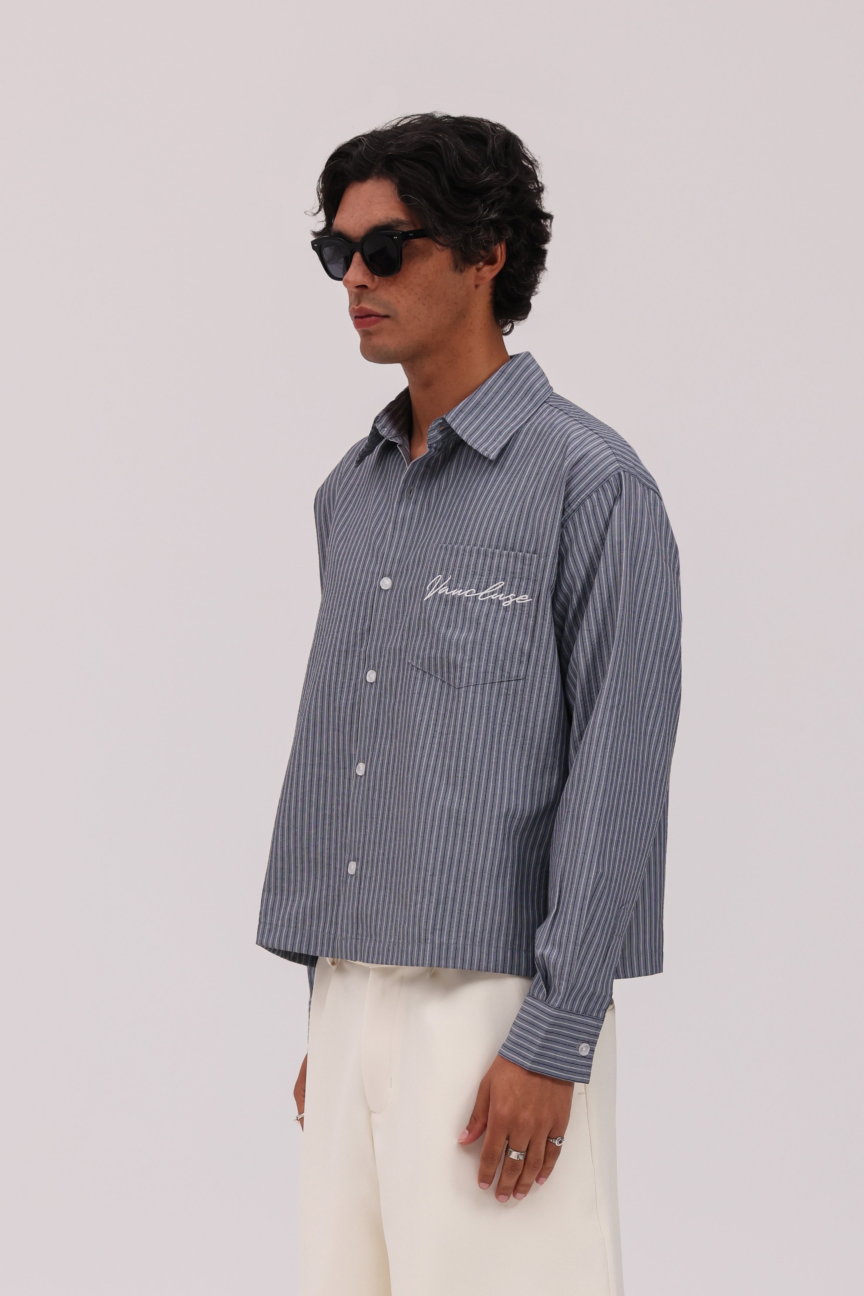Striped Signature Long Sleeve Shirt - Slate