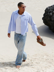 Striped Signature Long Sleeve Shirt - White/Dark Blue