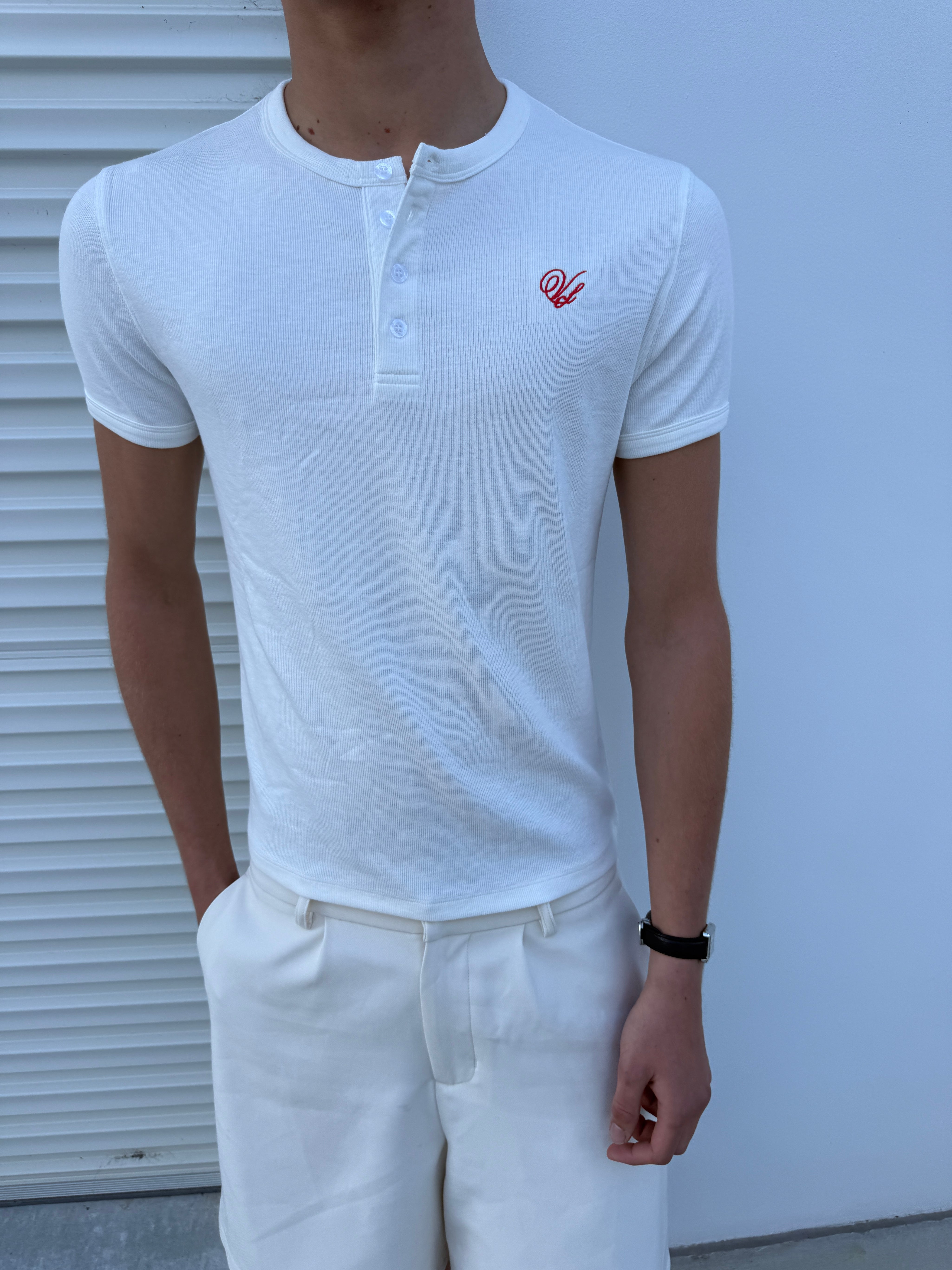 Short Sleeve Henley Shirt - White