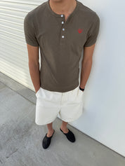 Short Sleeve Henley Shirt - Olive