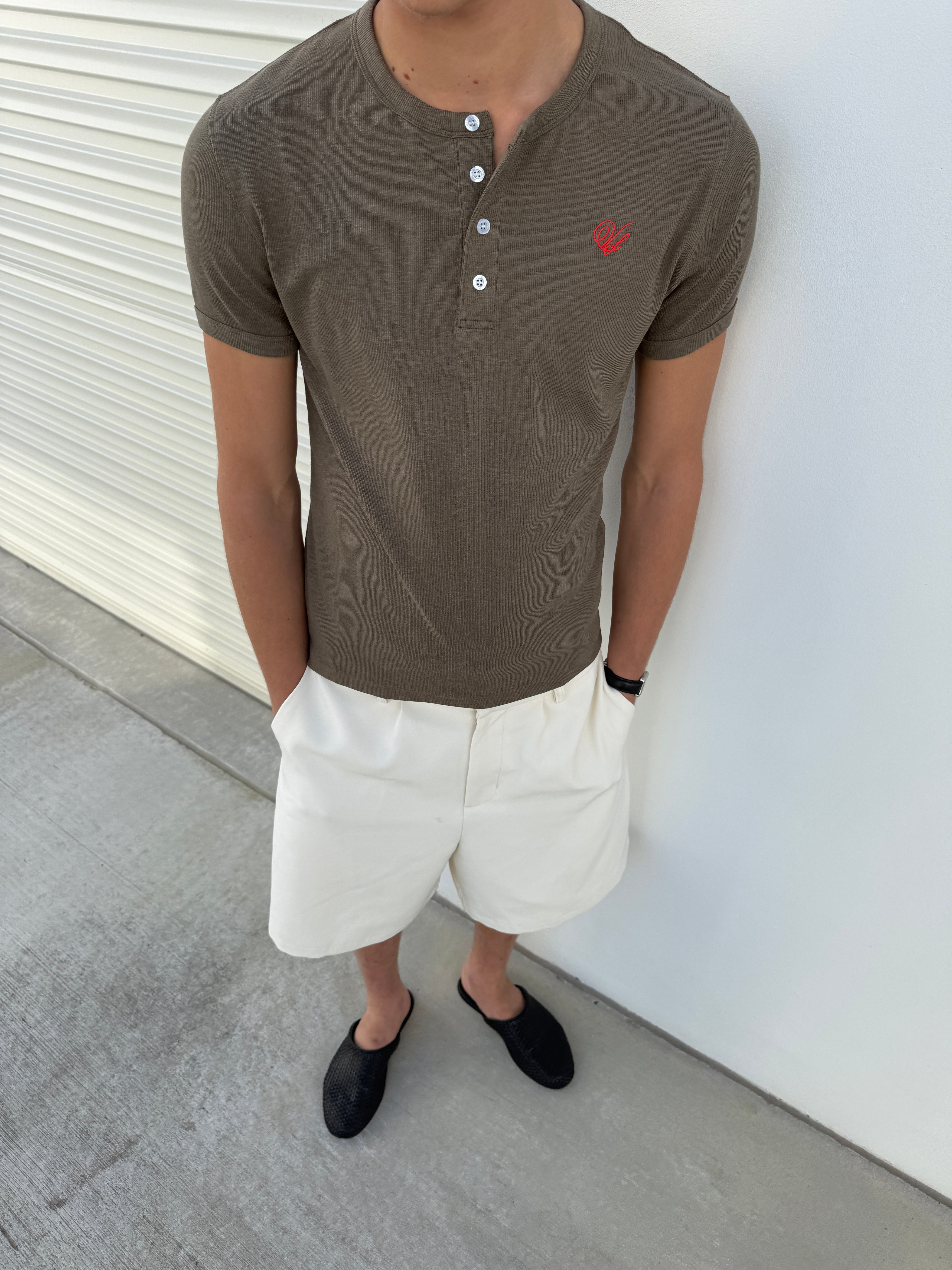 Short Sleeve Henley Shirt - Olive