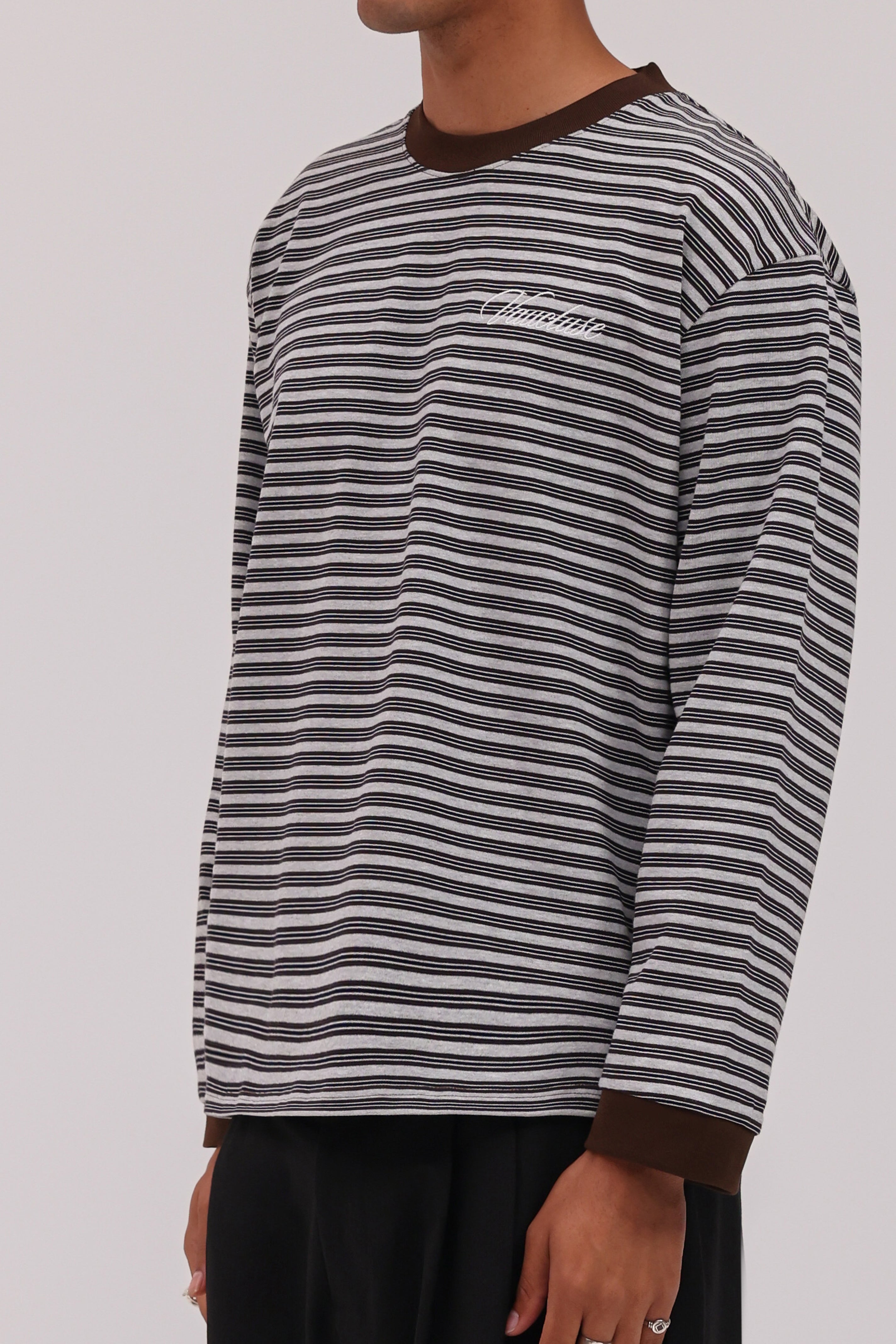 Striped Long Sleeve T-Shirt - Grey/Brown