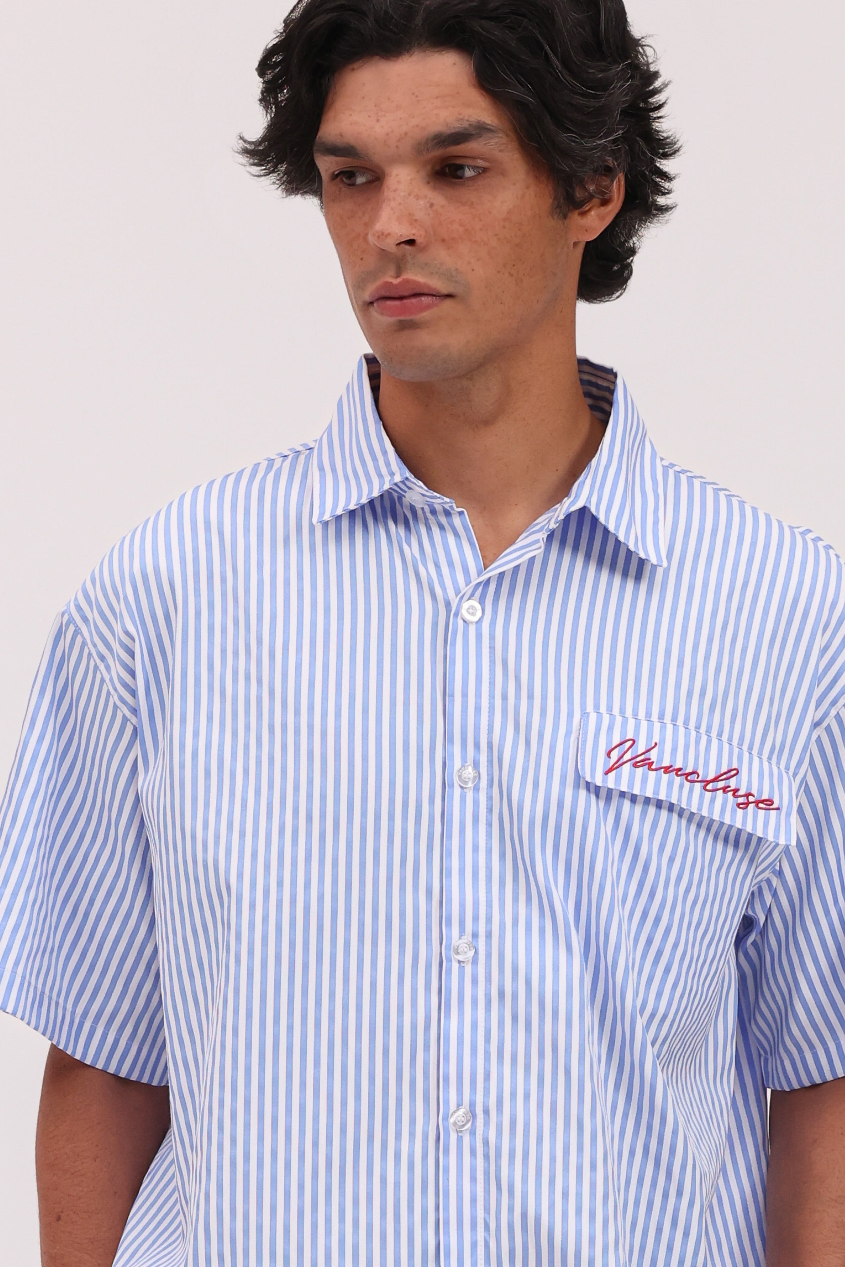 Striped Signature Short Sleeve Shirt - White/Blue