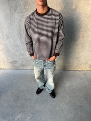 Striped Long Sleeve T-Shirt - Grey/Brown
