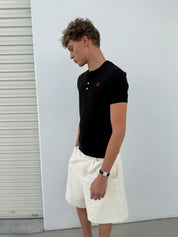 Short Sleeve Henley Shirt - Black