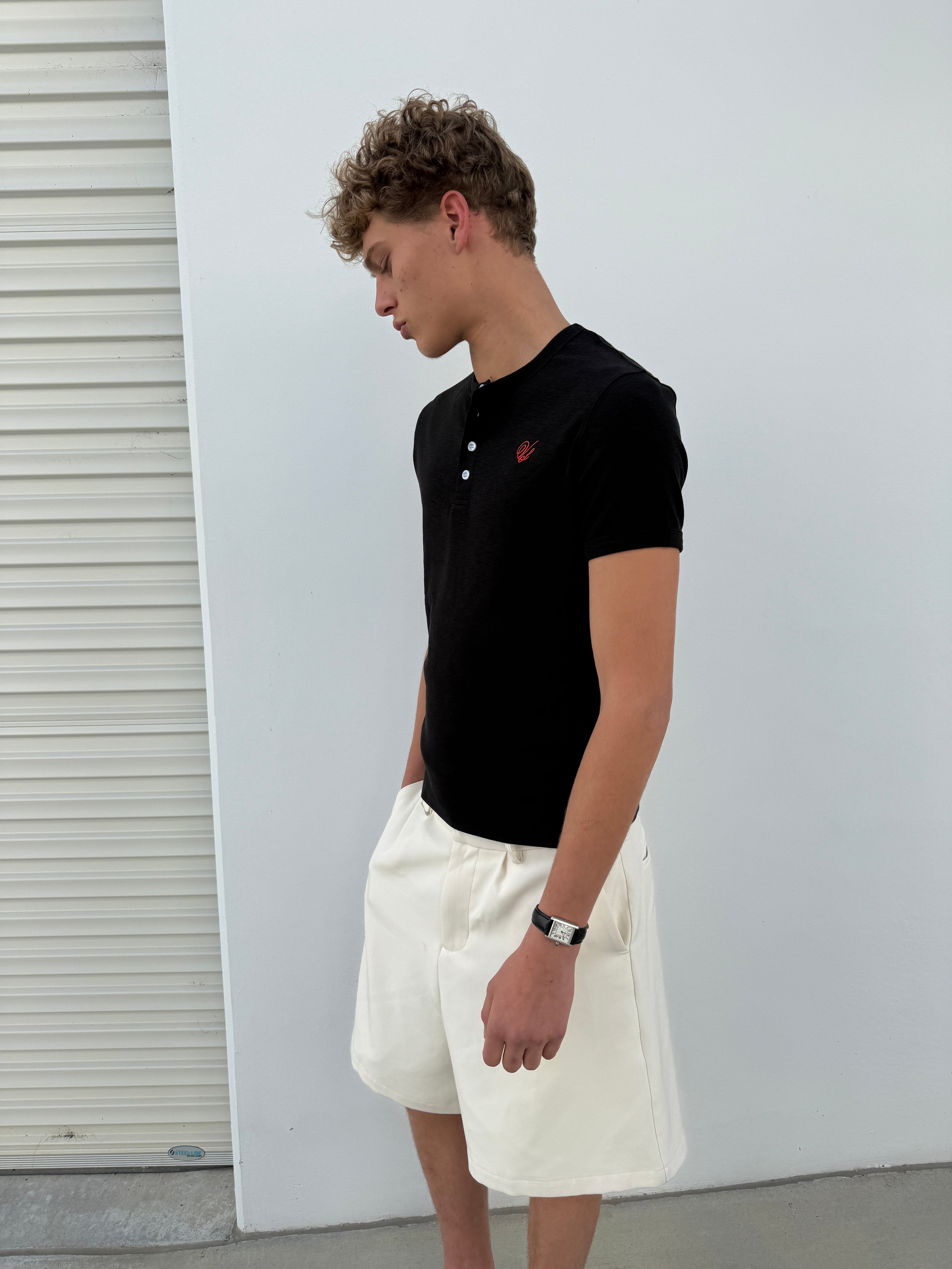 Short Sleeve Henley Shirt - Black