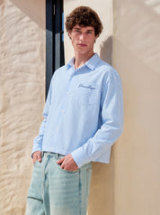Striped Signature Long Sleeve Shirt - White/Dark Blue