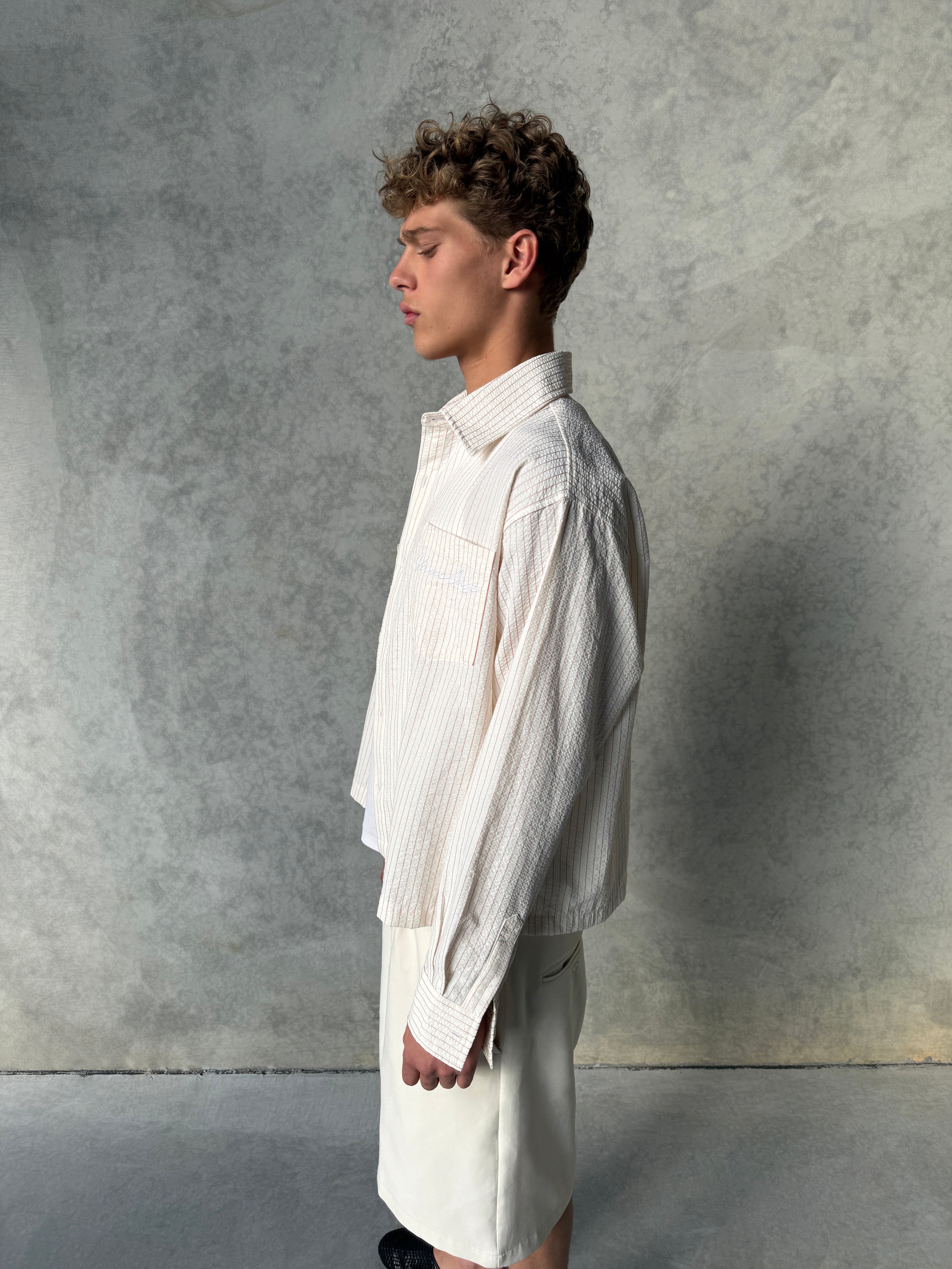 Striped Signature Long Sleeve Shirt - Off White/Pink