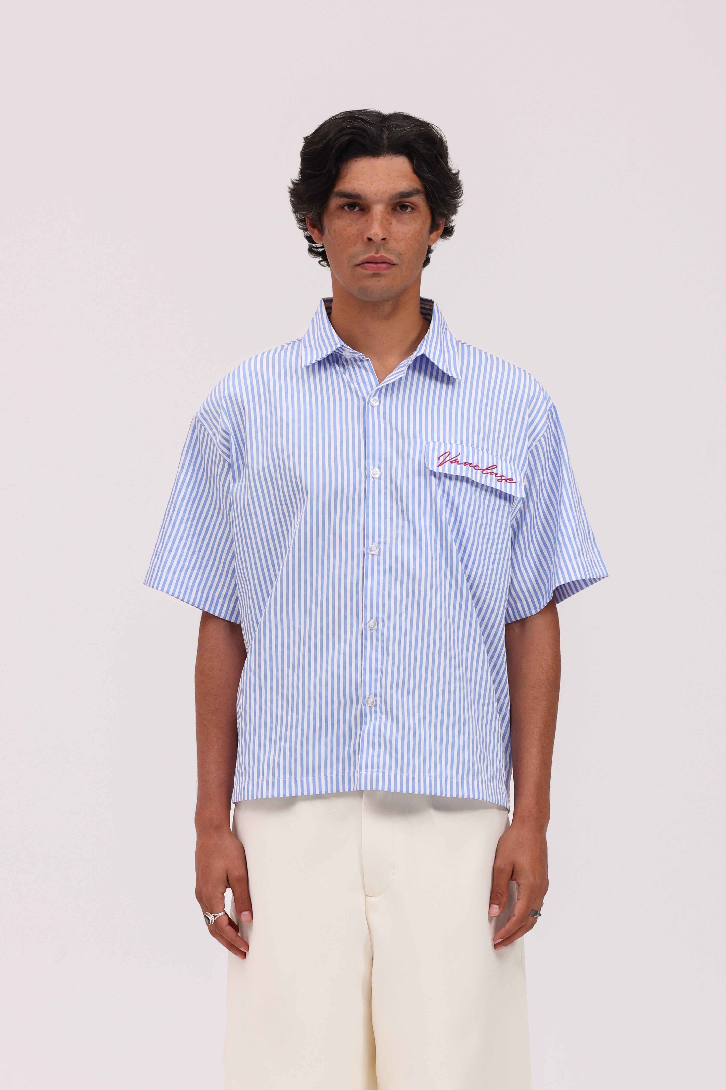 Striped Signature Short Sleeve Shirt - White/Blue