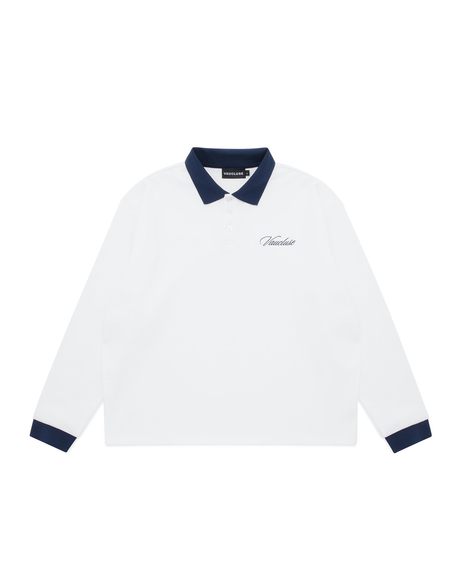 Signature Long Sleeve Polo Shirt - White/Navy