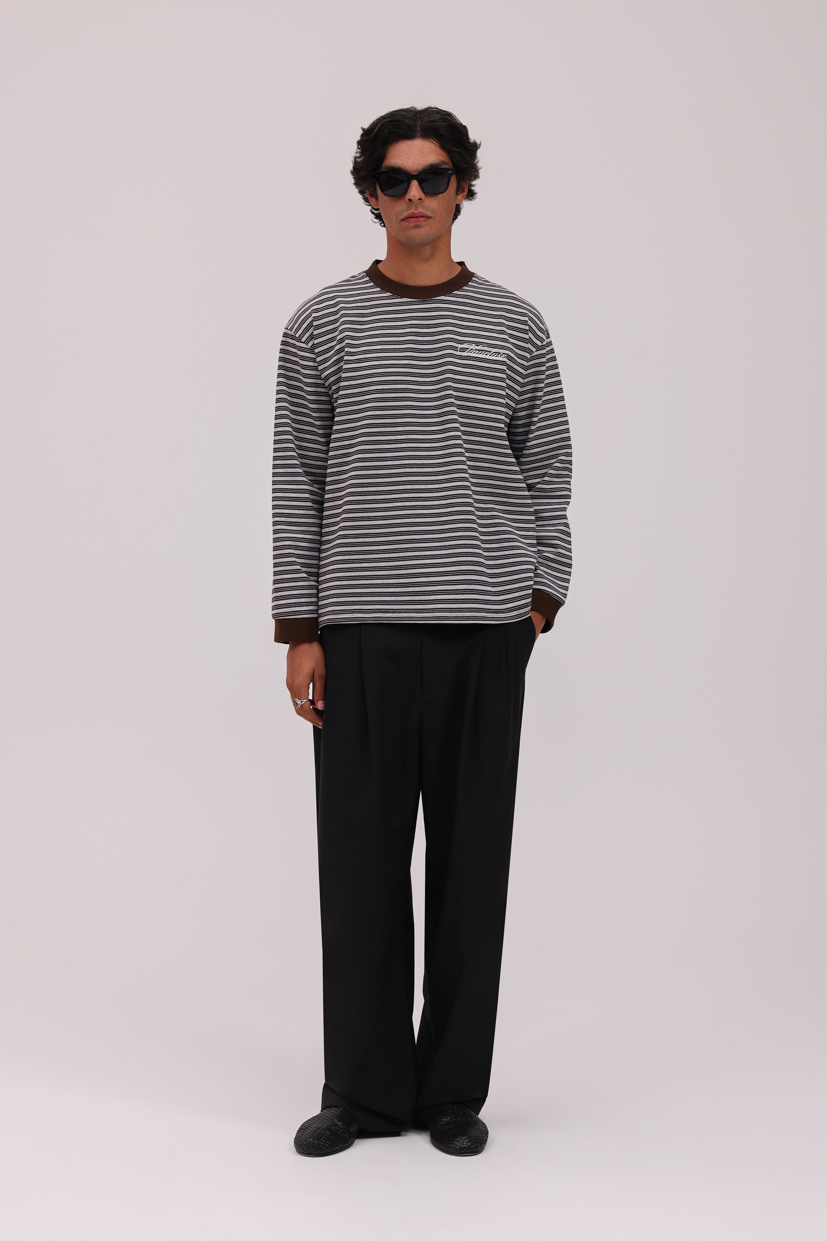 Striped Long Sleeve T-Shirt - Grey/Brown