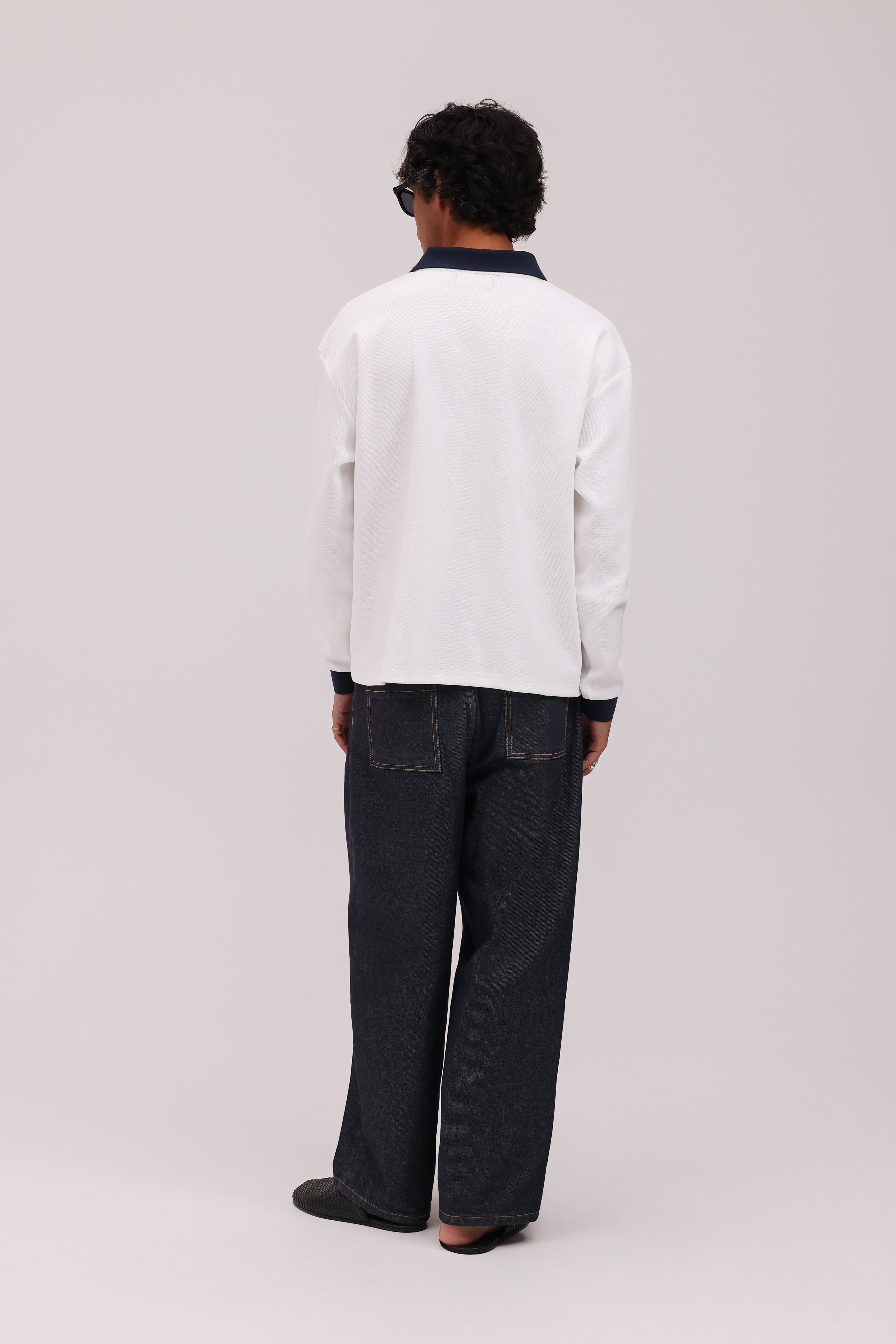 Signature Long Sleeve Polo Shirt - White/Navy