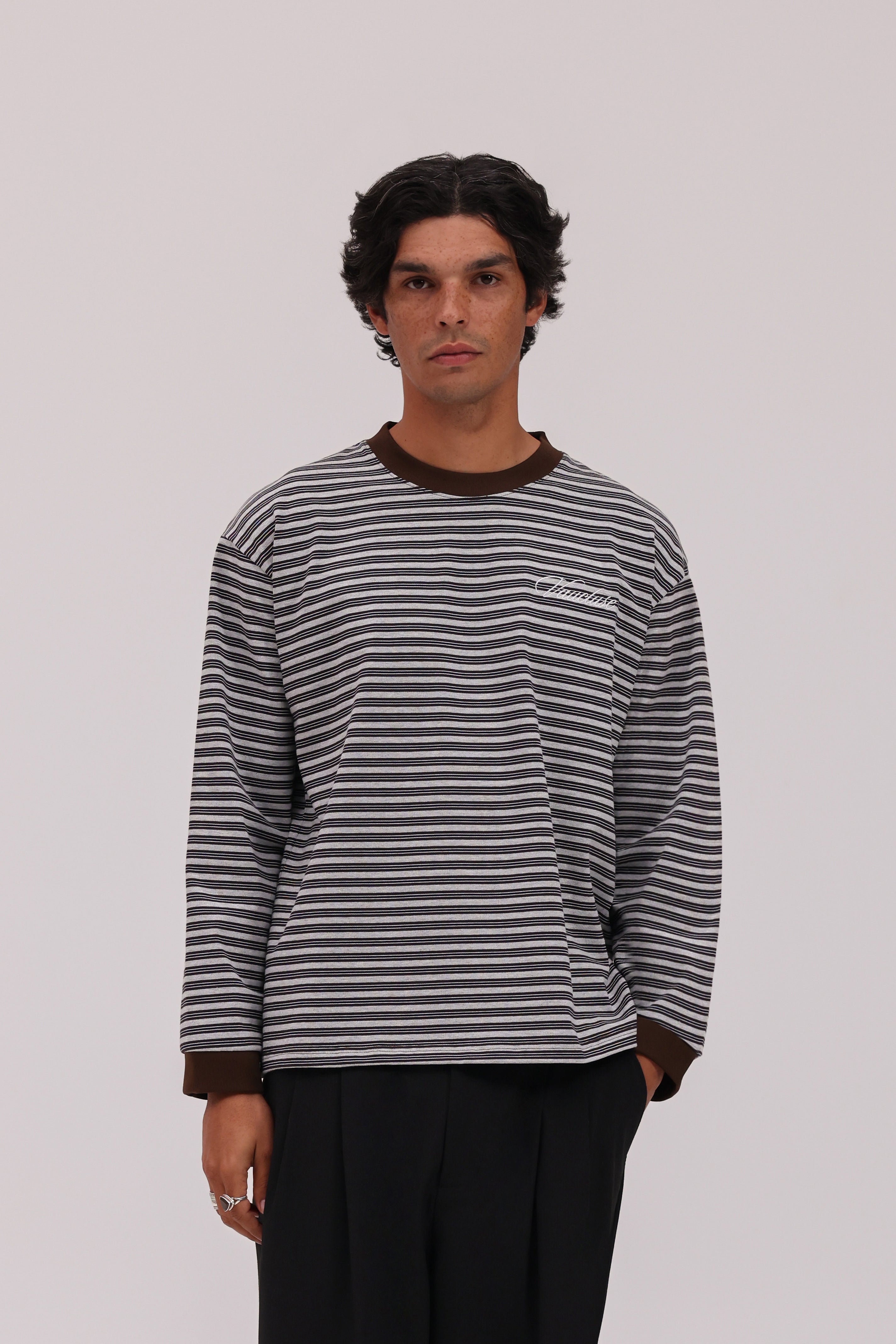 Striped Long Sleeve T-Shirt - Grey/Brown