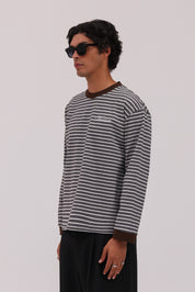 Striped Long Sleeve T-Shirt - Grey/Brown