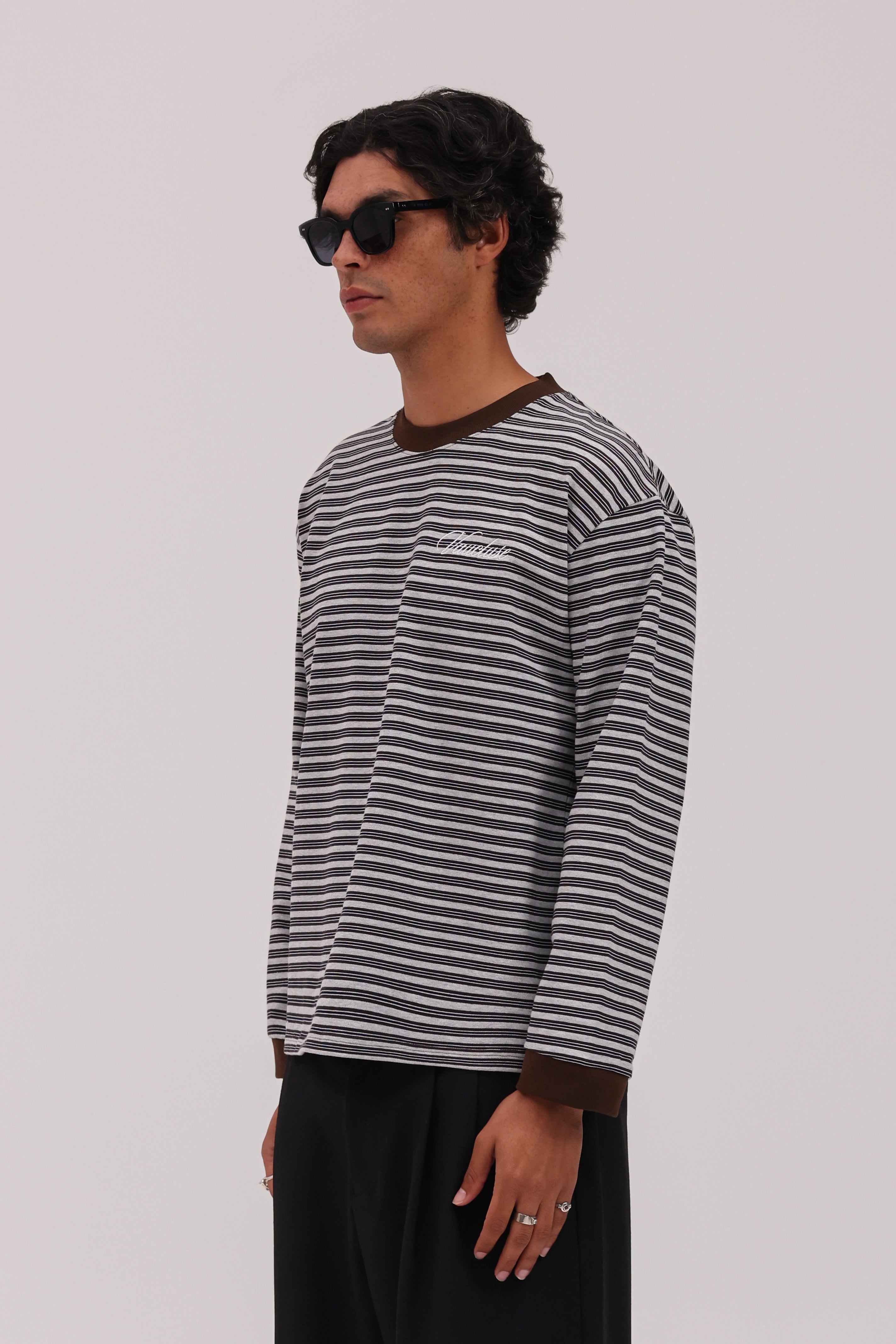 Striped Long Sleeve T-Shirt - Grey/Brown