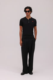 Short Sleeve Henley Shirt - Black