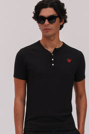 Short Sleeve Henley Shirt - Black