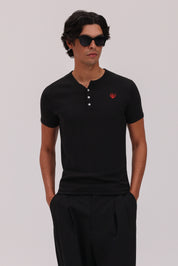 Short Sleeve Henley Shirt - Black