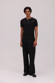 Short Sleeve Henley Shirt - Black
