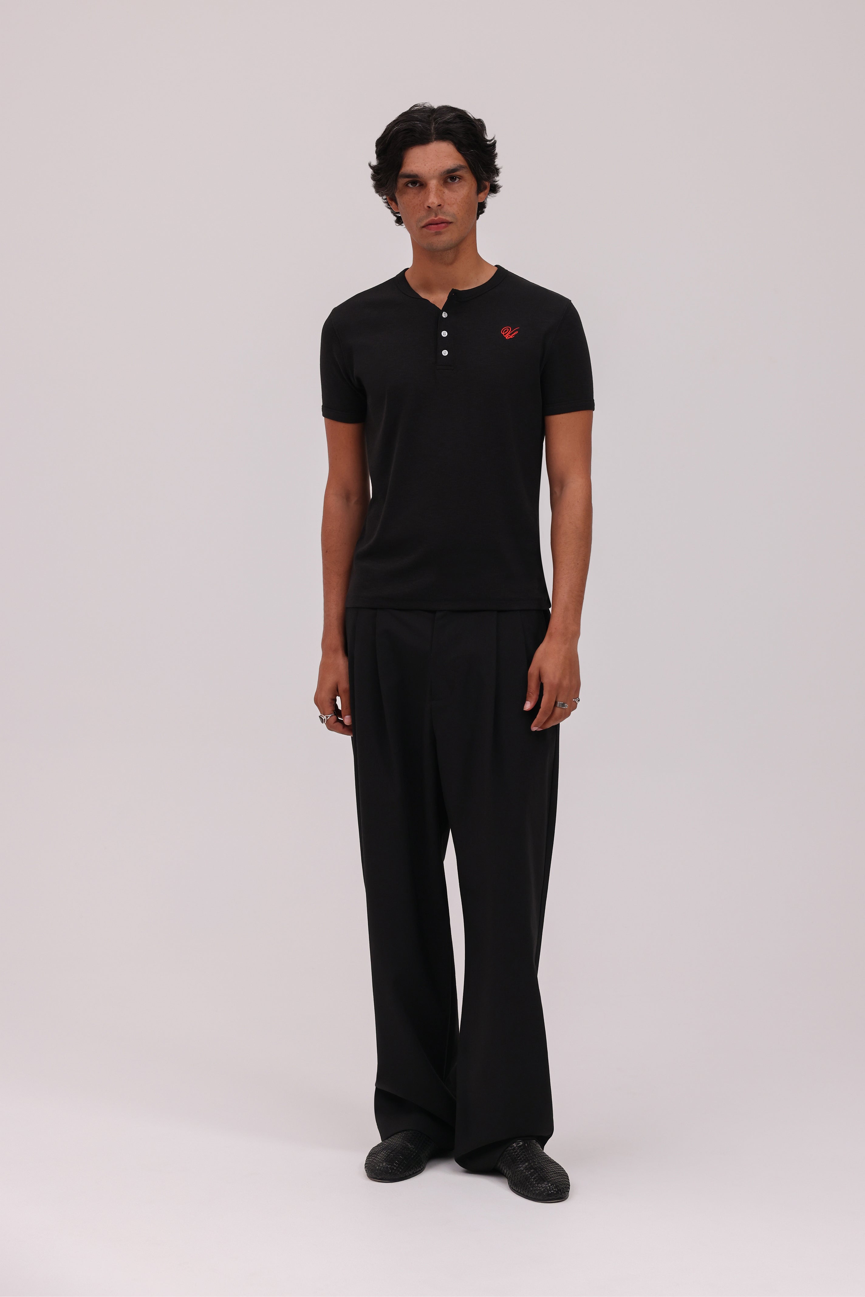 Short Sleeve Henley Shirt - Black
