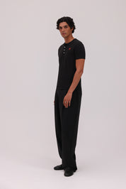 Short Sleeve Henley Shirt - Black