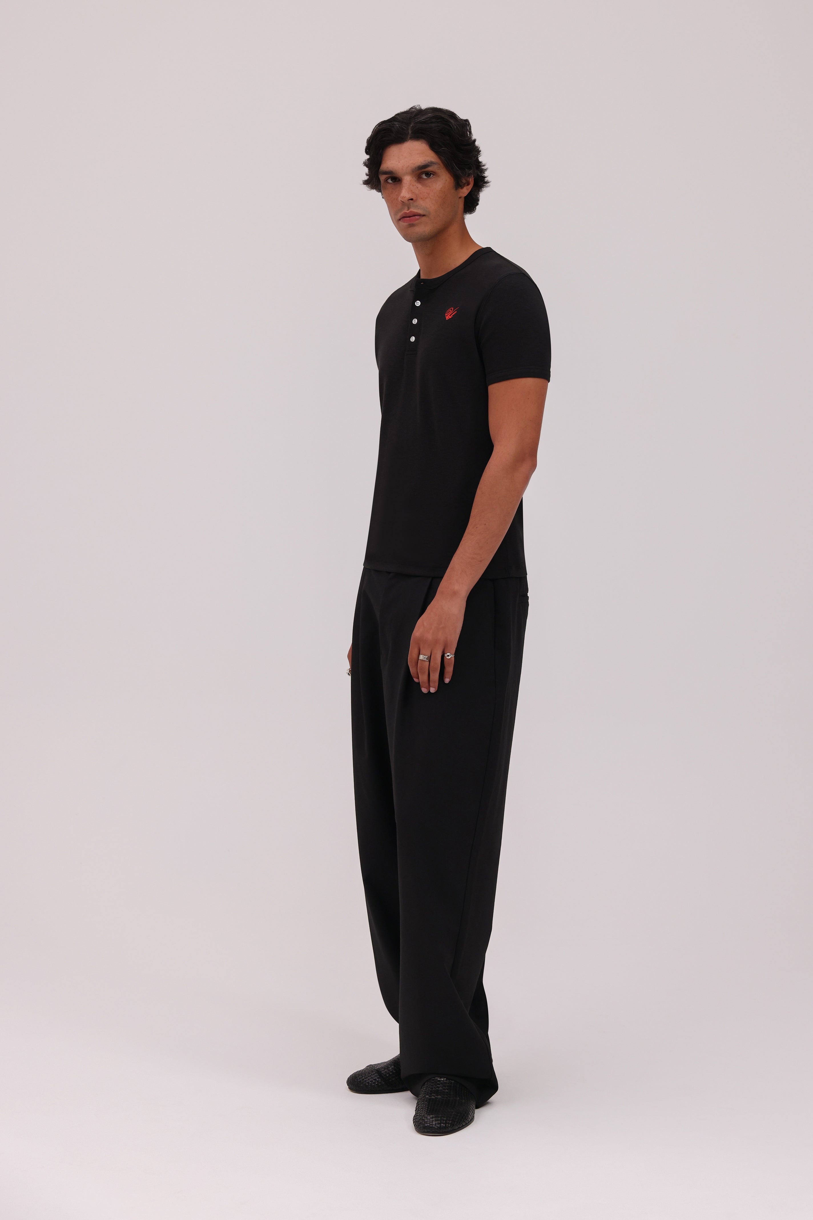 Short Sleeve Henley Shirt - Black