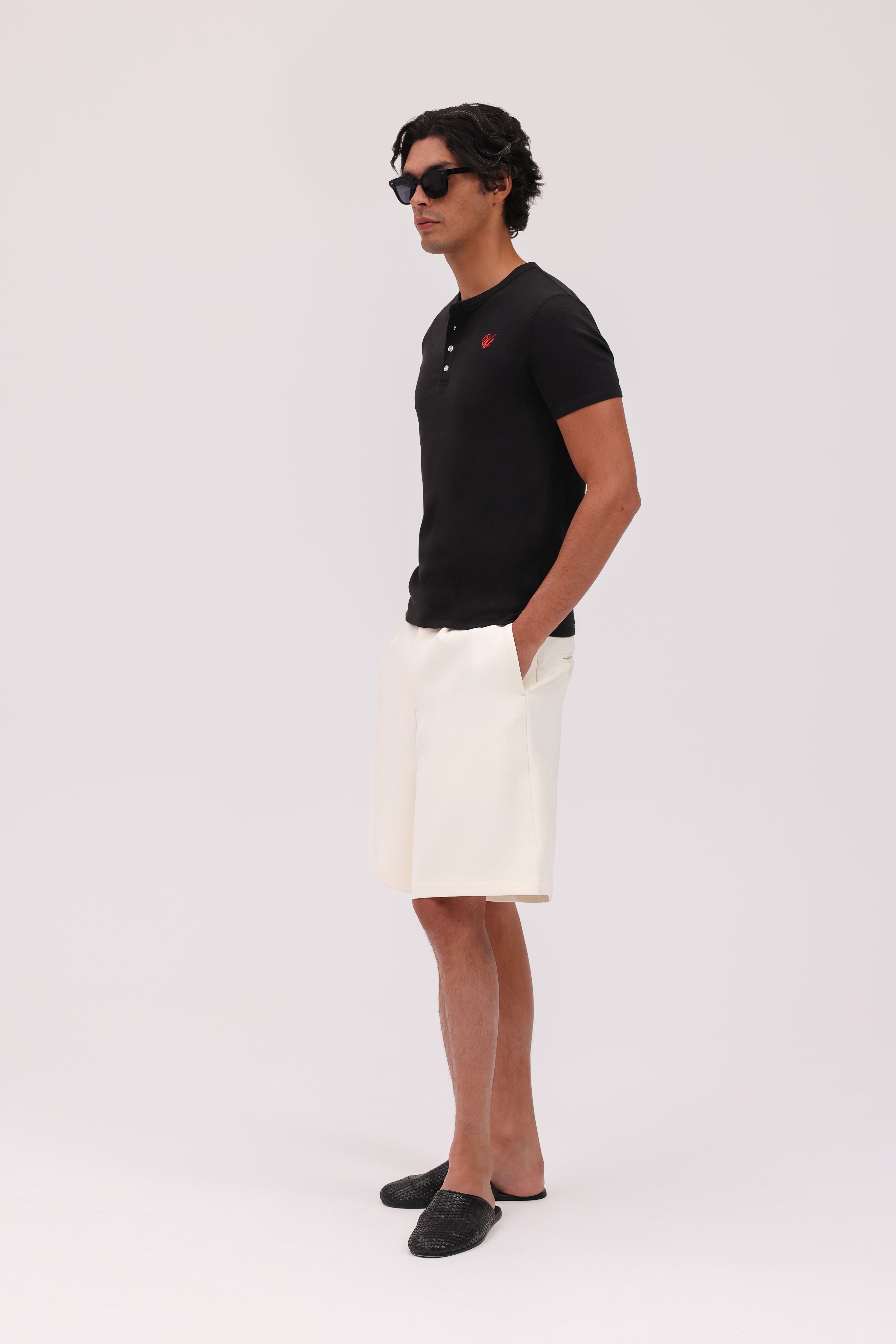 Short Sleeve Henley Shirt - Black