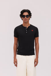 Short Sleeve Henley Shirt - Black