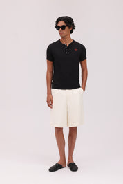 Short Sleeve Henley Shirt - Black
