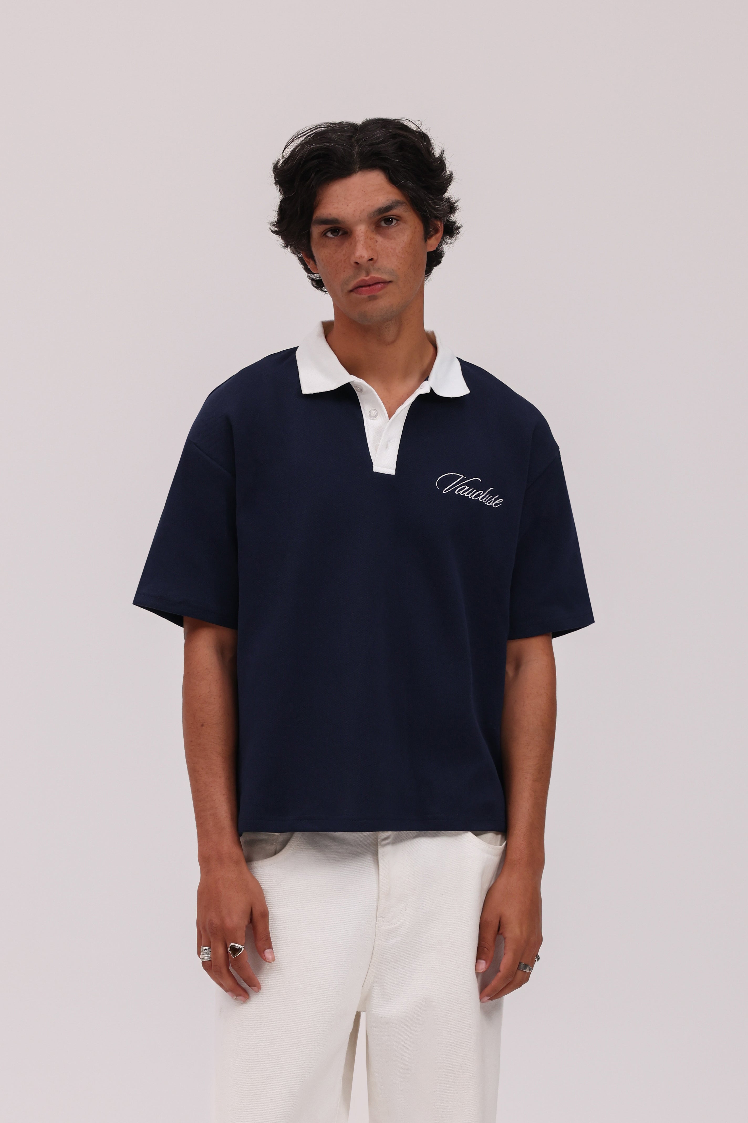 Signature Short Sleeve Polo Shirt - Navy/White – VAUCLUSE STUDIOS USA