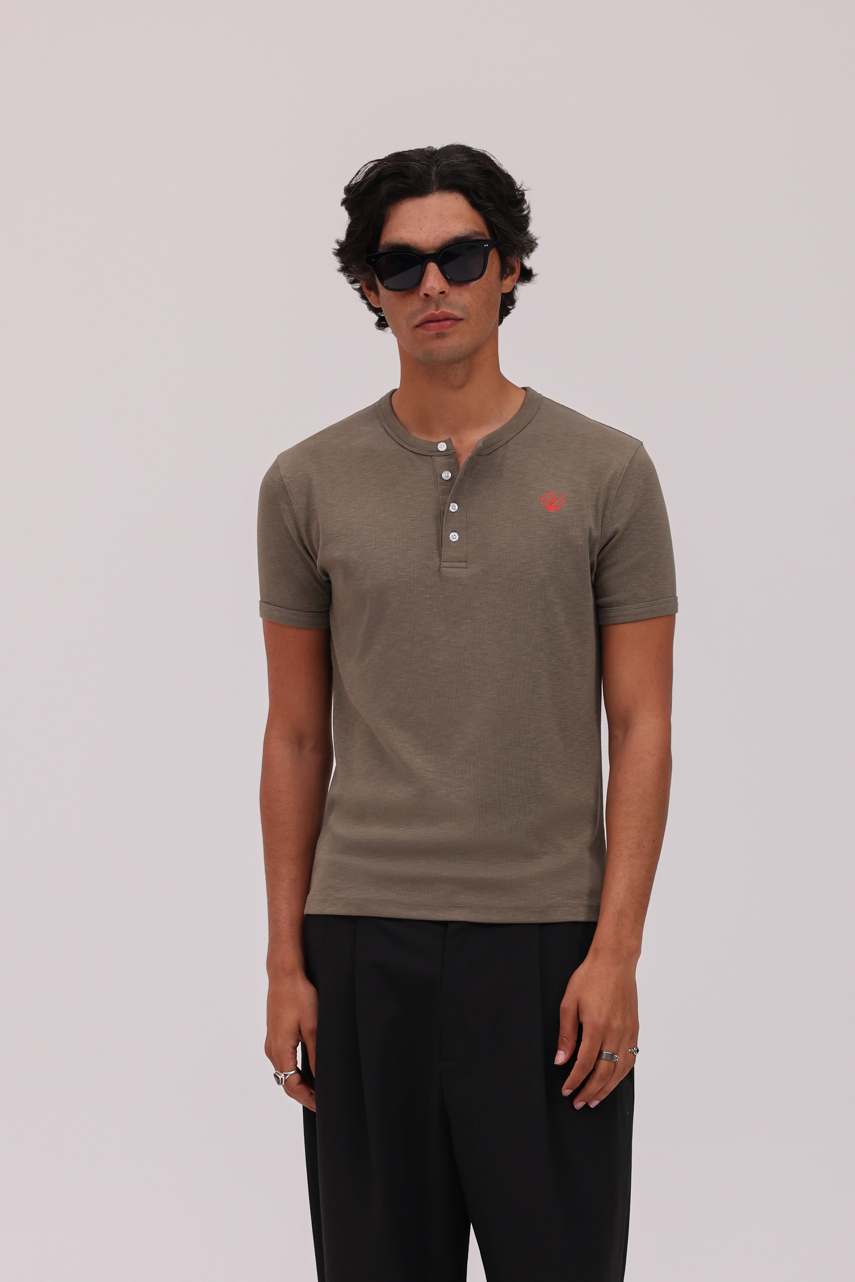 Short Sleeve Henley Shirt - Olive