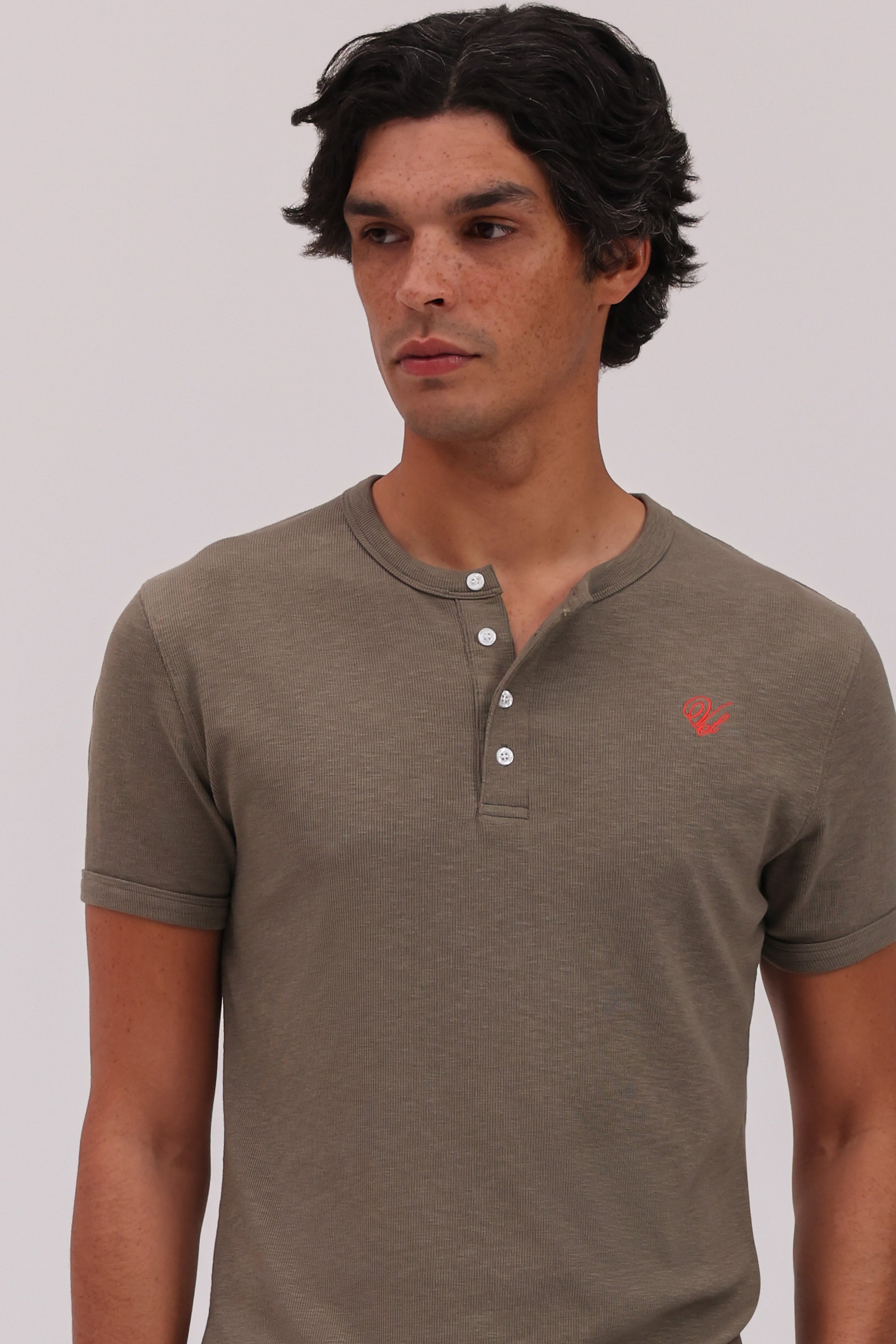 Short Sleeve Henley Shirt - Olive