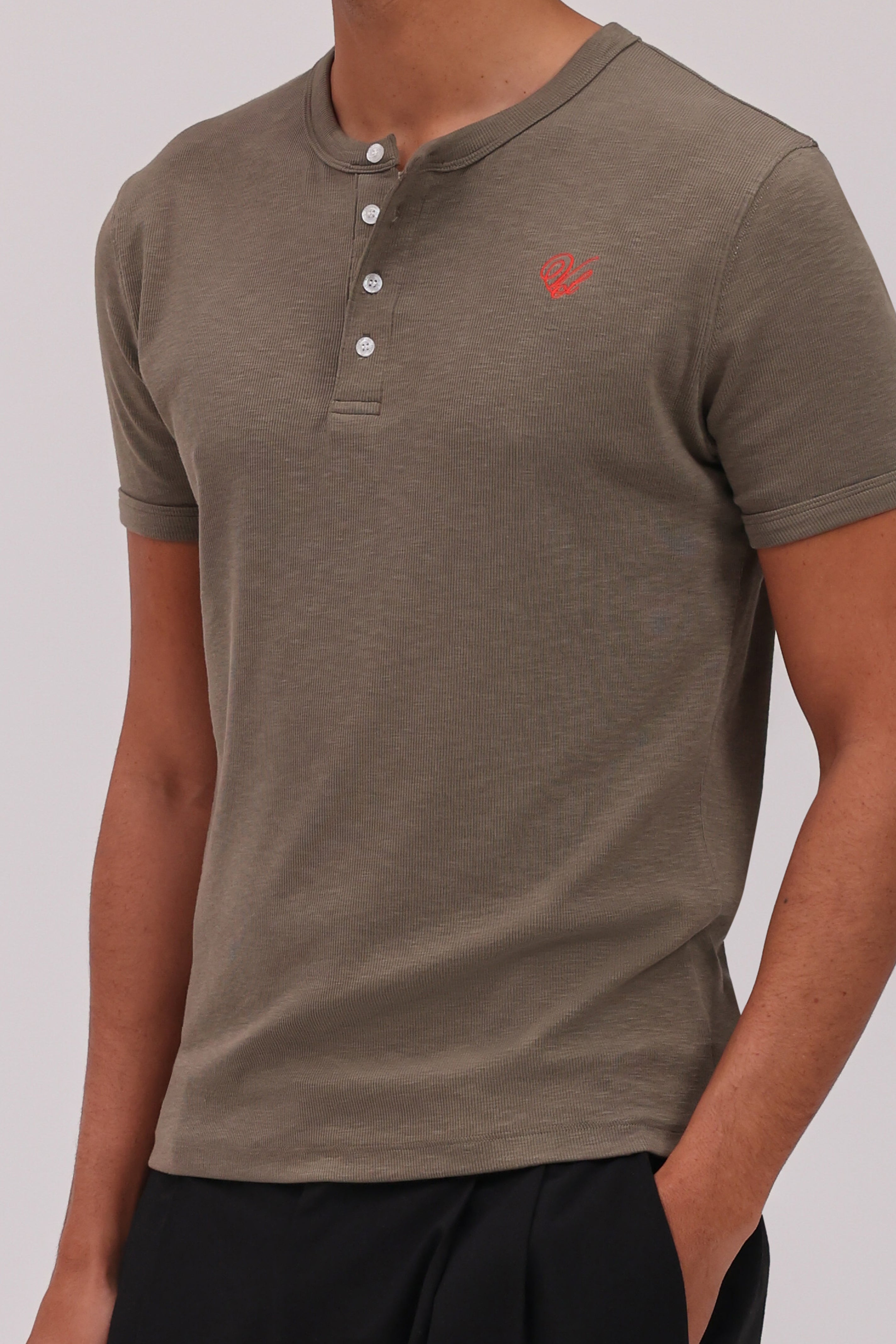 Short Sleeve Henley Shirt - Olive