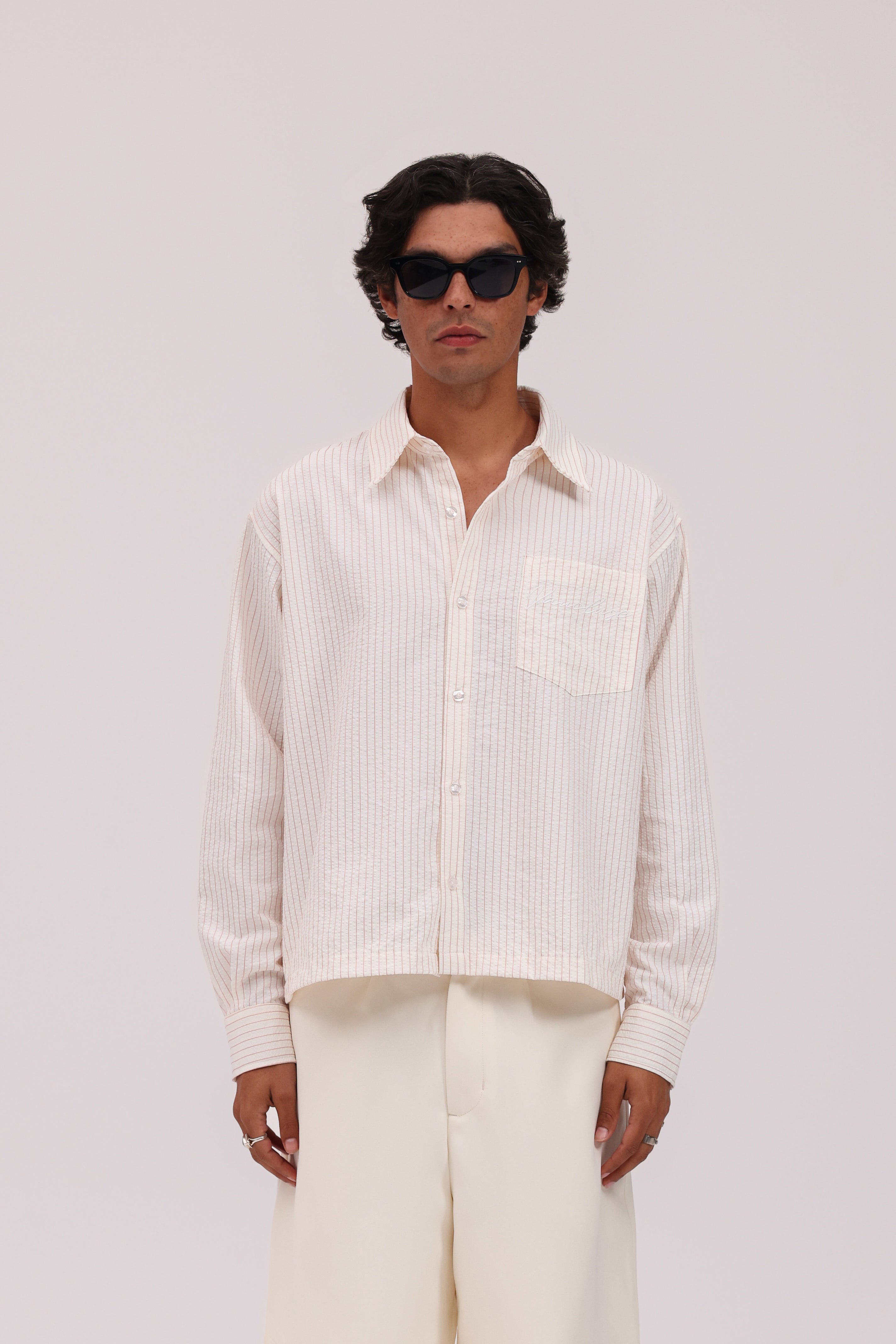 Striped Signature Long Sleeve Shirt - Off White/Pink