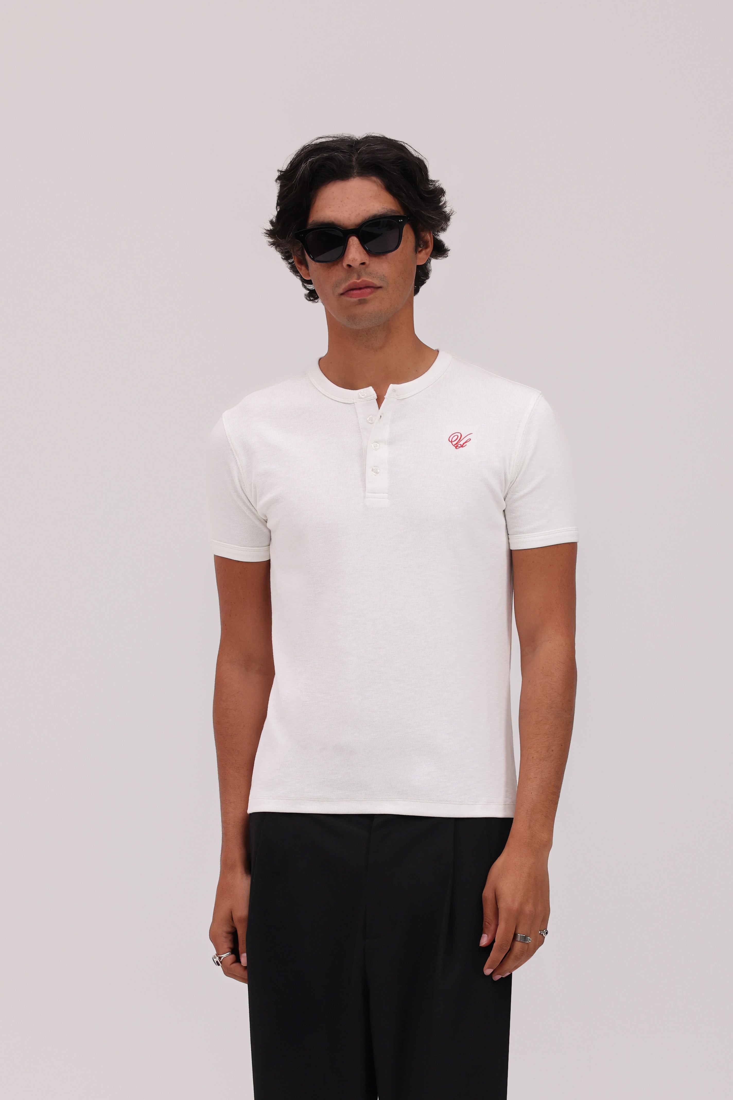 Short Sleeve Henley Shirt - White
