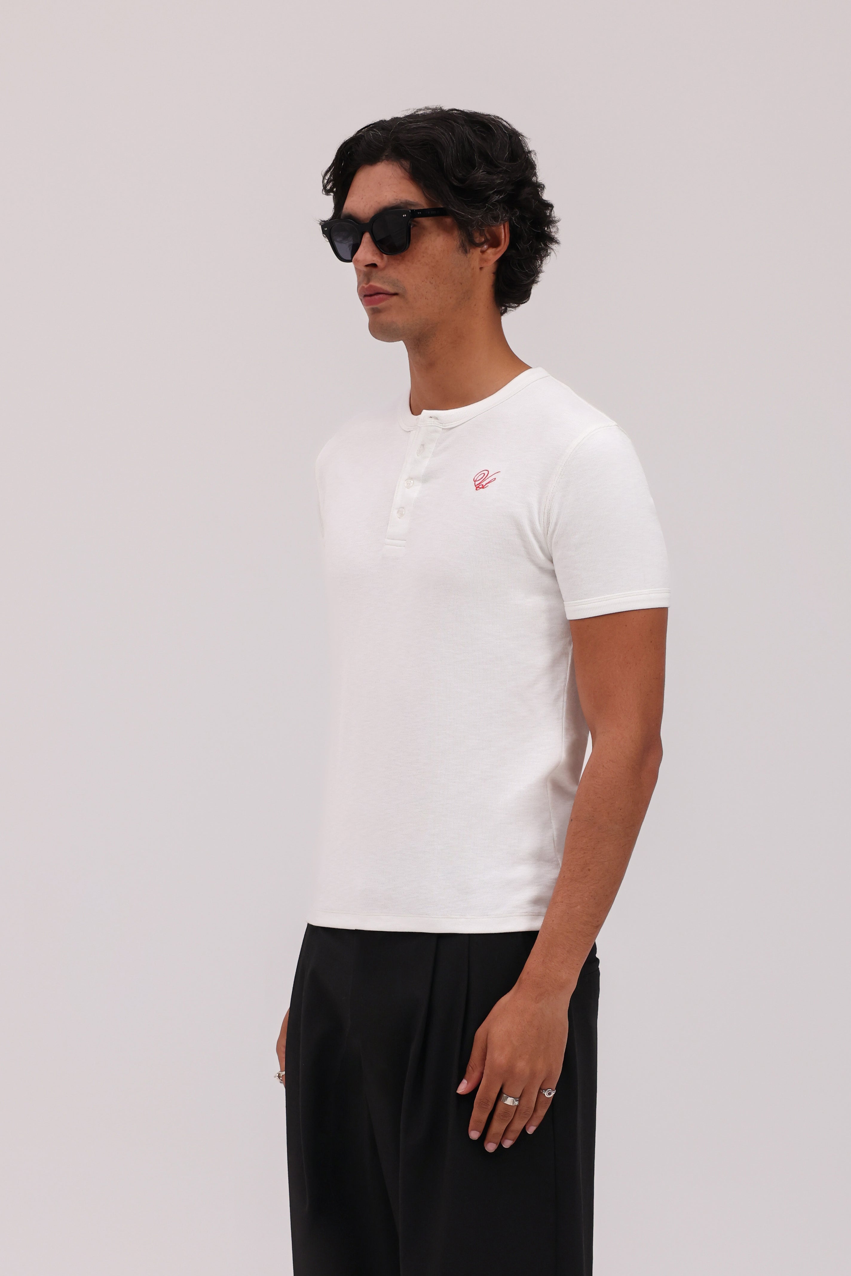 Short Sleeve Henley Shirt - White