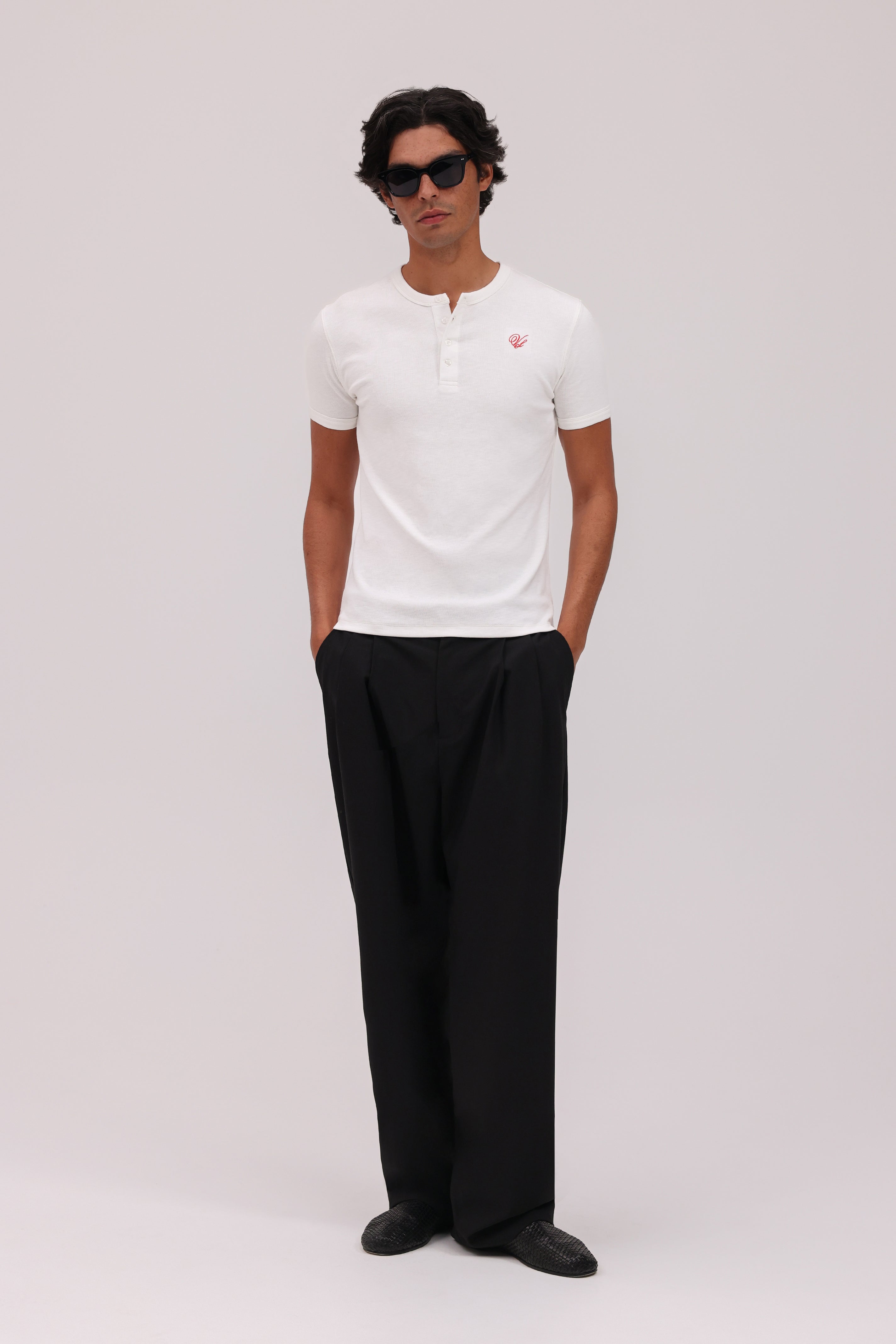 Short Sleeve Henley Shirt - White
