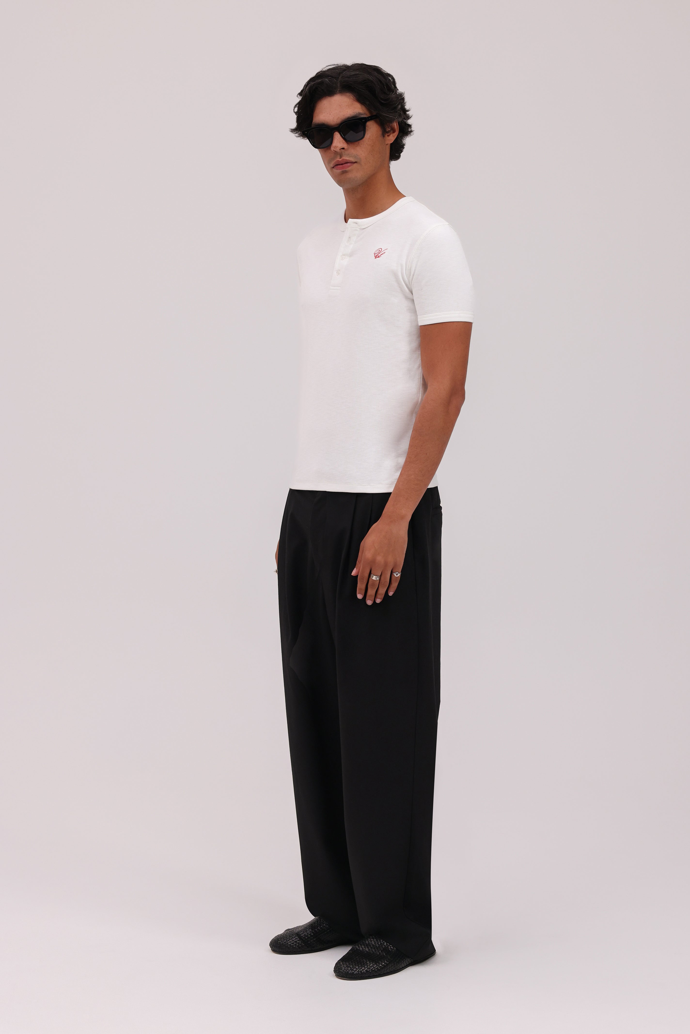 Short Sleeve Henley Shirt - White